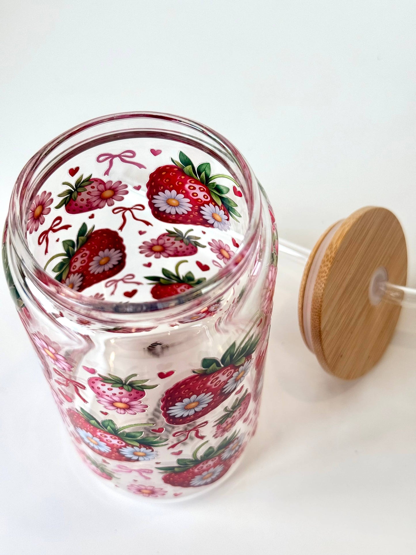 Erdbeeren – doppelwandiger Glasbecher + Deckel & Strohhalm
