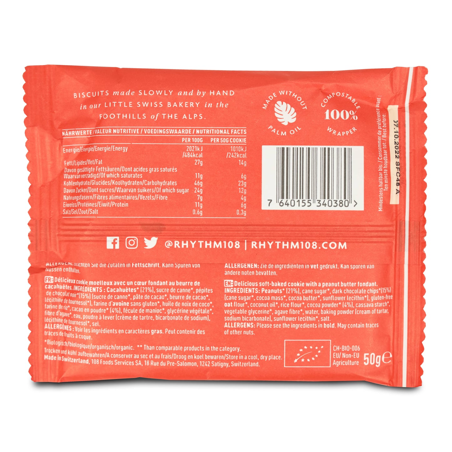 Veganer Schokoladen-Erdnussbutter-Keks mit weichem Kern, 50 g