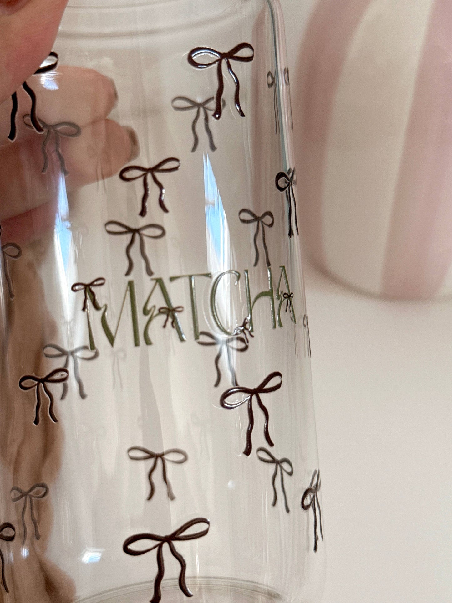 Matcha Bows doppelseitiger Glastumbler + Bambusdeckel & Strohhalm