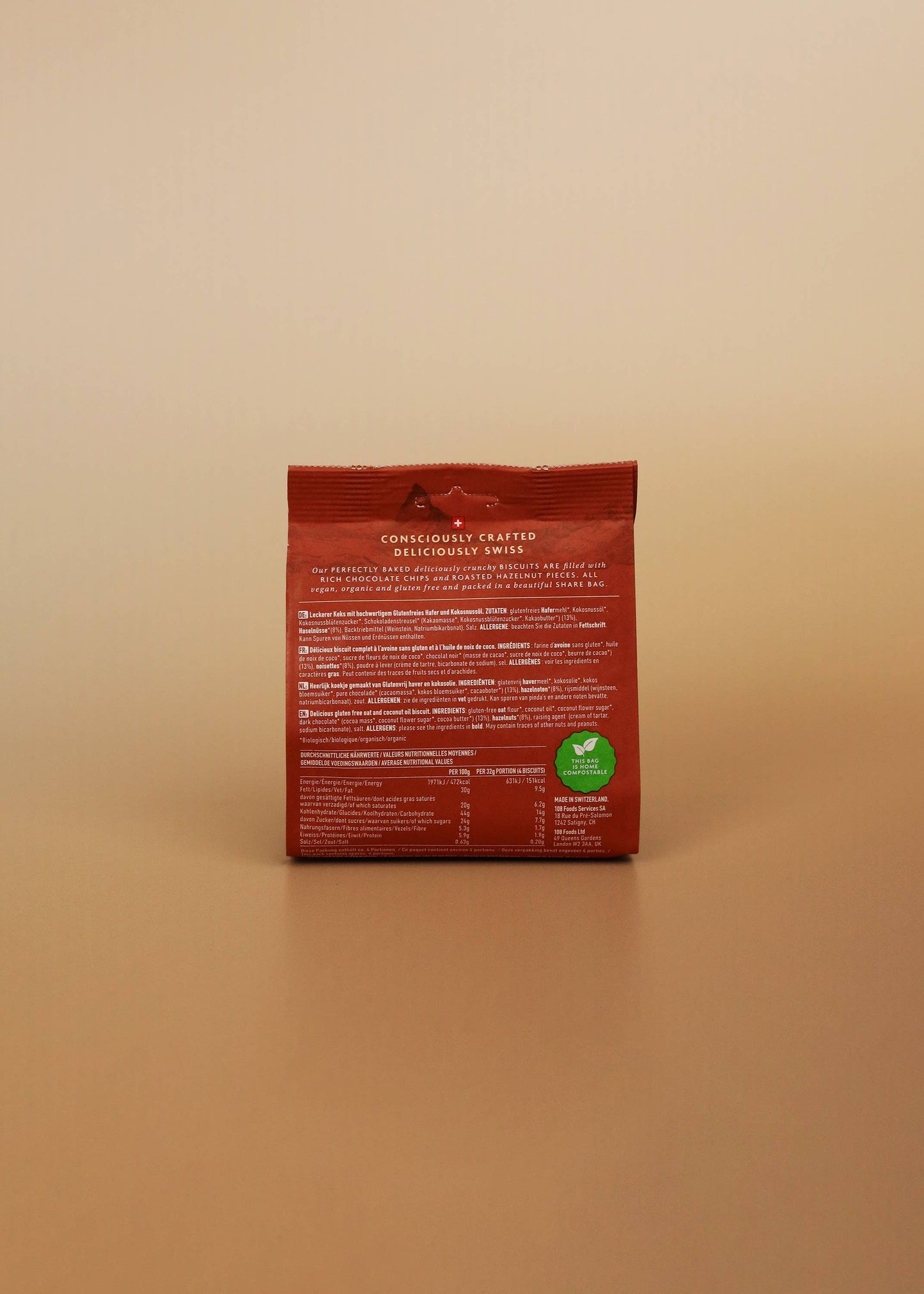 Veganer Haselnuss-Schokoladenkeks im 135g Teilbeutel