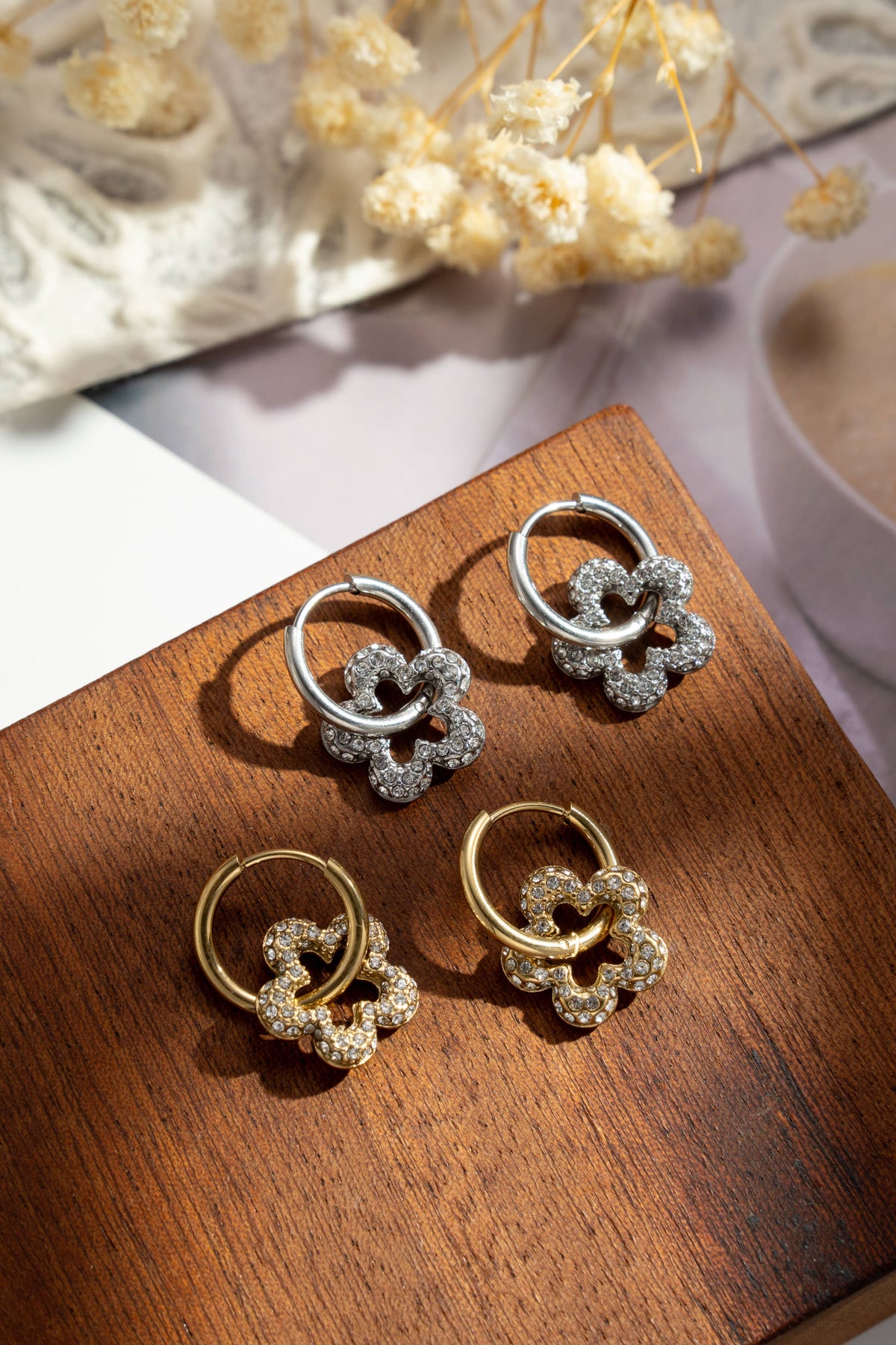 Creole aus Edelstahl, Kleeblatt, glänzend, goldfarben, silberfarben, elegant