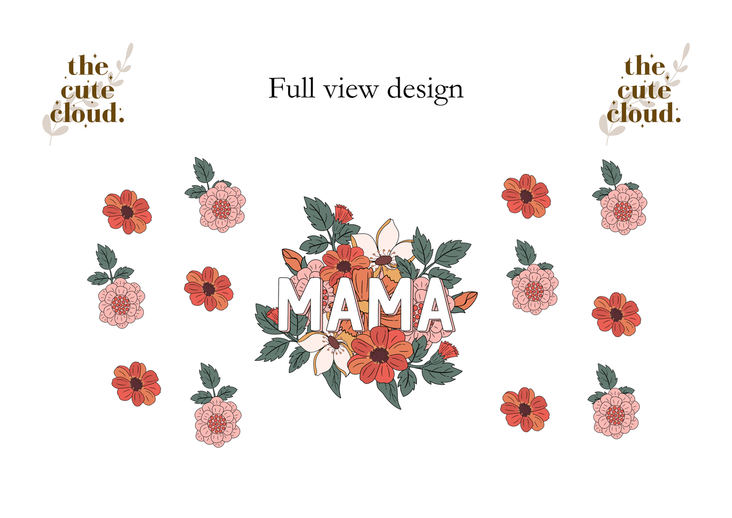 MAMA Flowers, doppelseitig bedruckter Glasbecher mit Deckel und Strohhalm