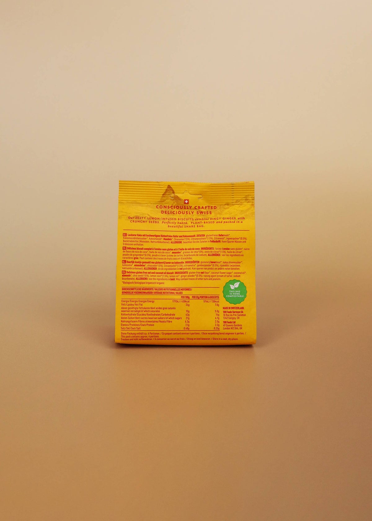 Zitronen-, Ingwer- und Chia-Keks 135g, vegan & glutenfrei