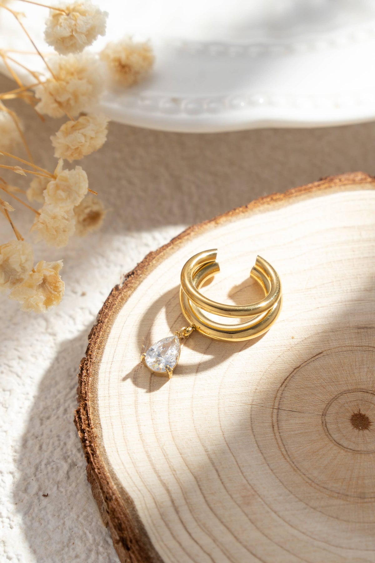 Ear Cuff goldfarben silberfarben Doppelring funkelnder Tropfen