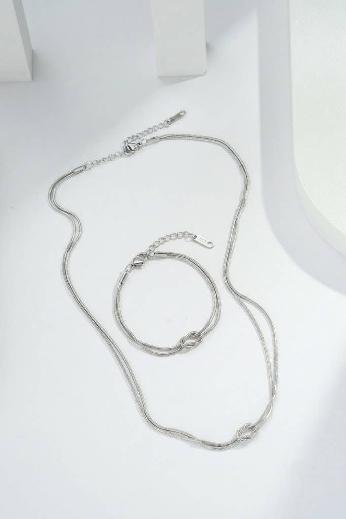 +Schmuckset Knoten Halskette Armband aus Stahl fein elegant modern