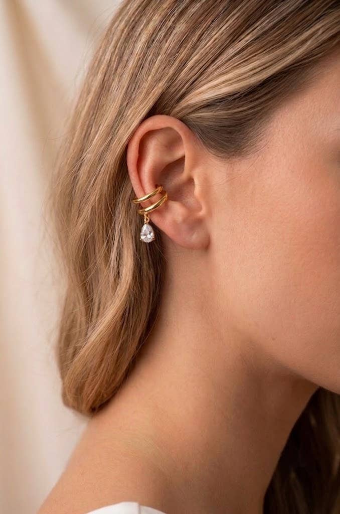 Ear Cuff goldfarben silberfarben Doppelring funkelnder Tropfen