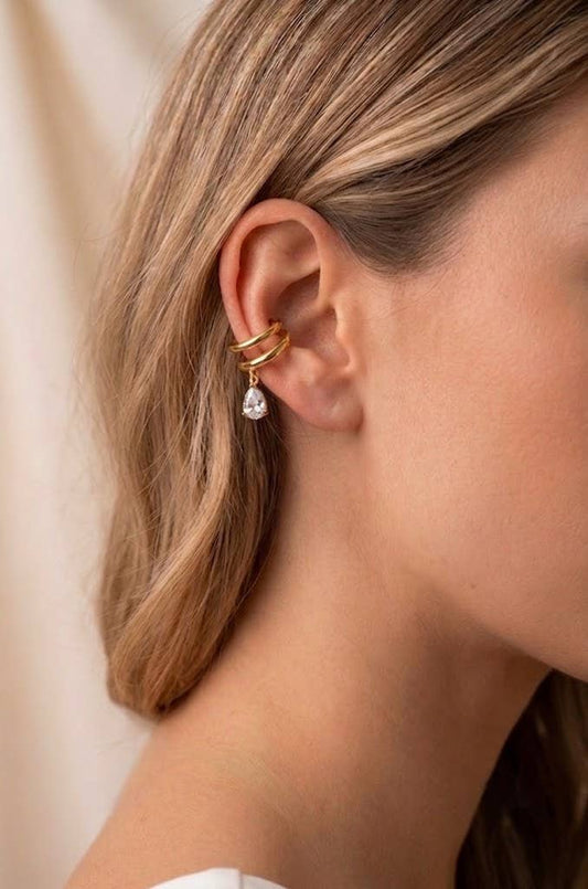 Ear Cuff goldfarben silberfarben Doppelring funkelnder Tropfen