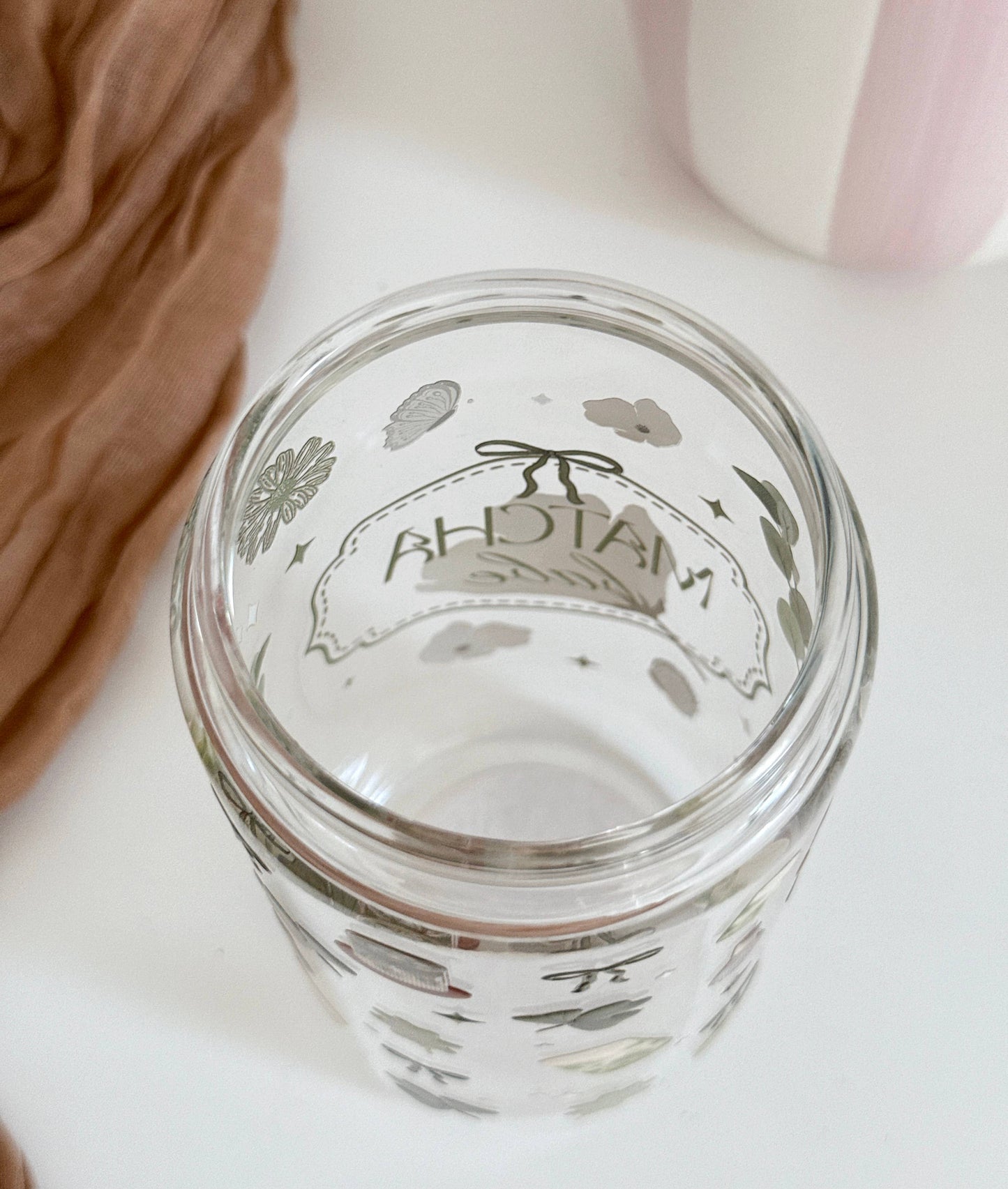 Lux Matcha Babe Glasbecher beidseitig & Deckel und Strohhalm