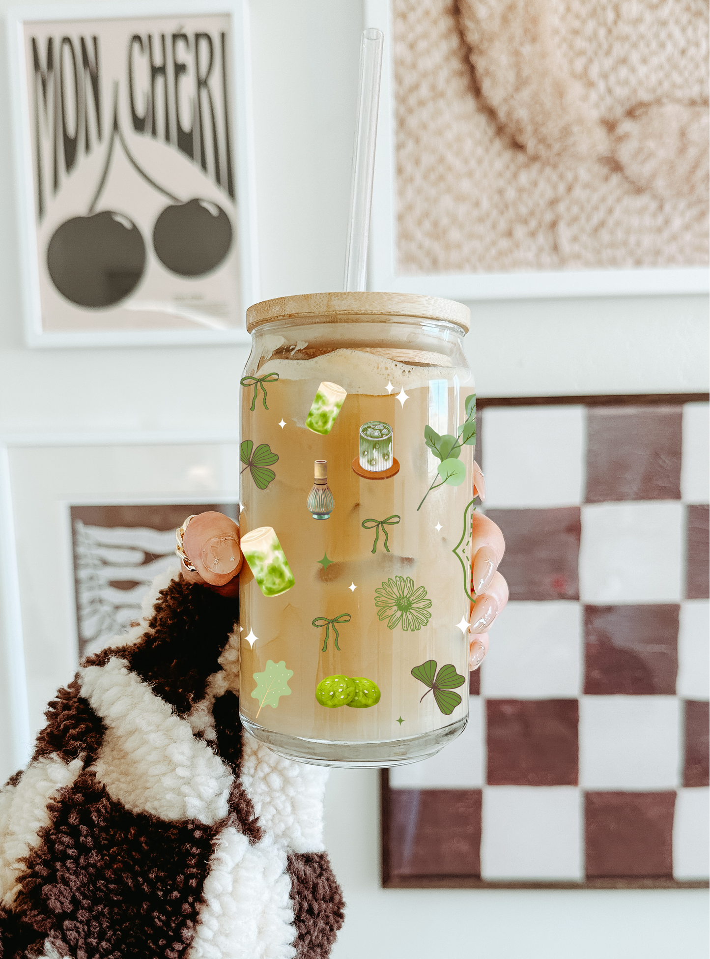 Lux Matcha Babe Glasbecher beidseitig & Deckel und Strohhalm