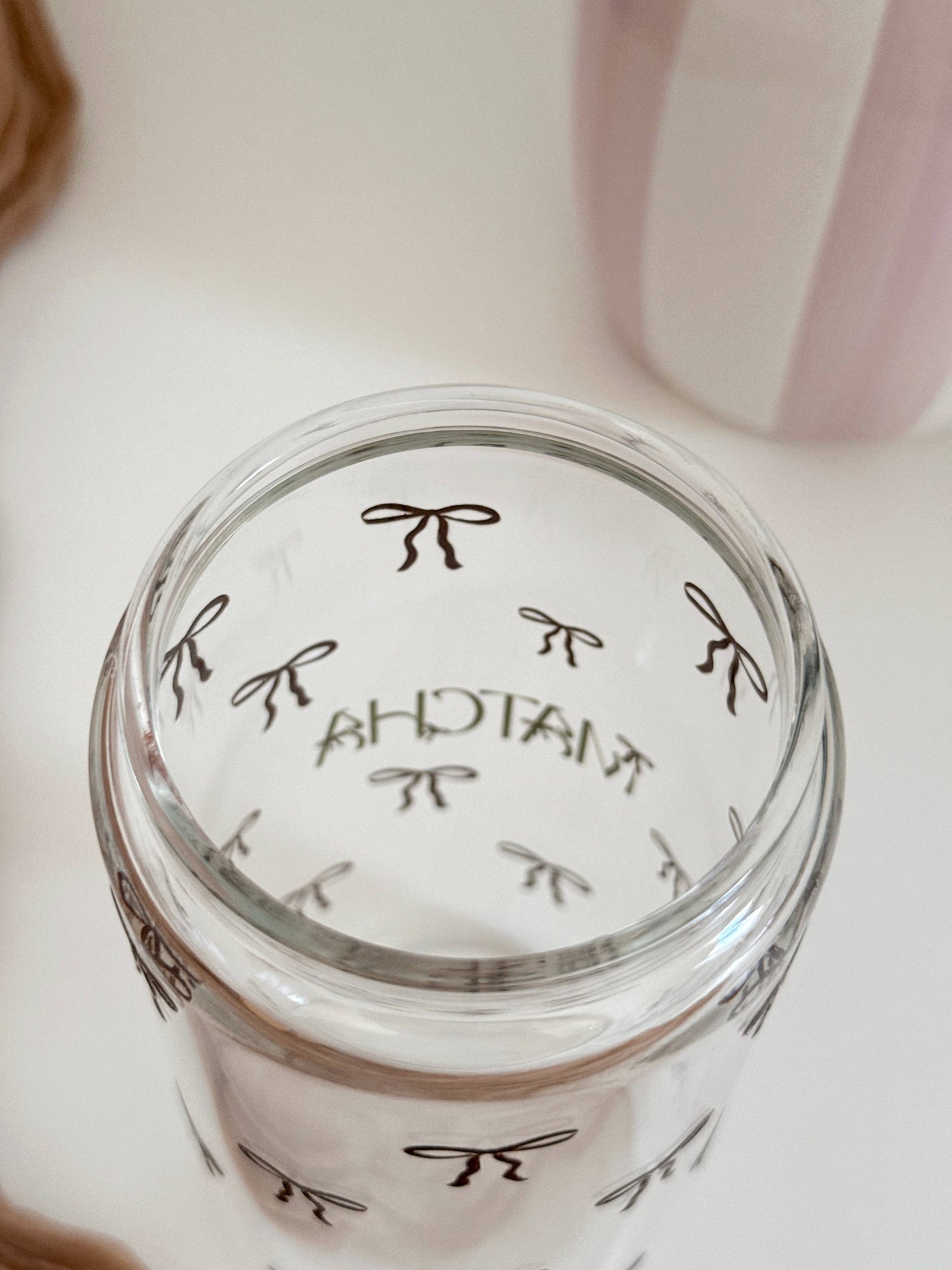 Matcha Bows doppelseitiger Glastumbler + Bambusdeckel & Strohhalm