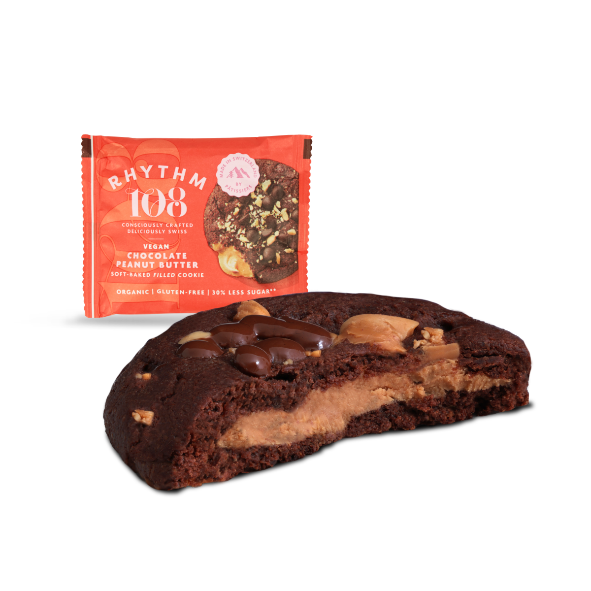 Veganer Schokoladen-Erdnussbutter-Keks mit weichem Kern, 50 g
