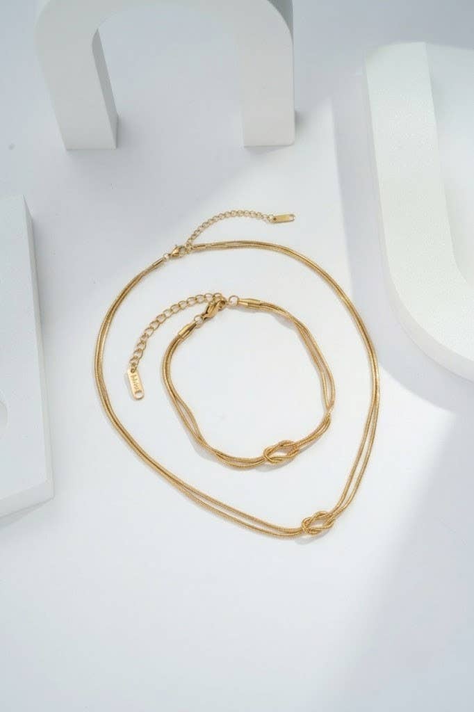 +Schmuckset Knoten Halskette Armband aus Stahl fein elegant modern