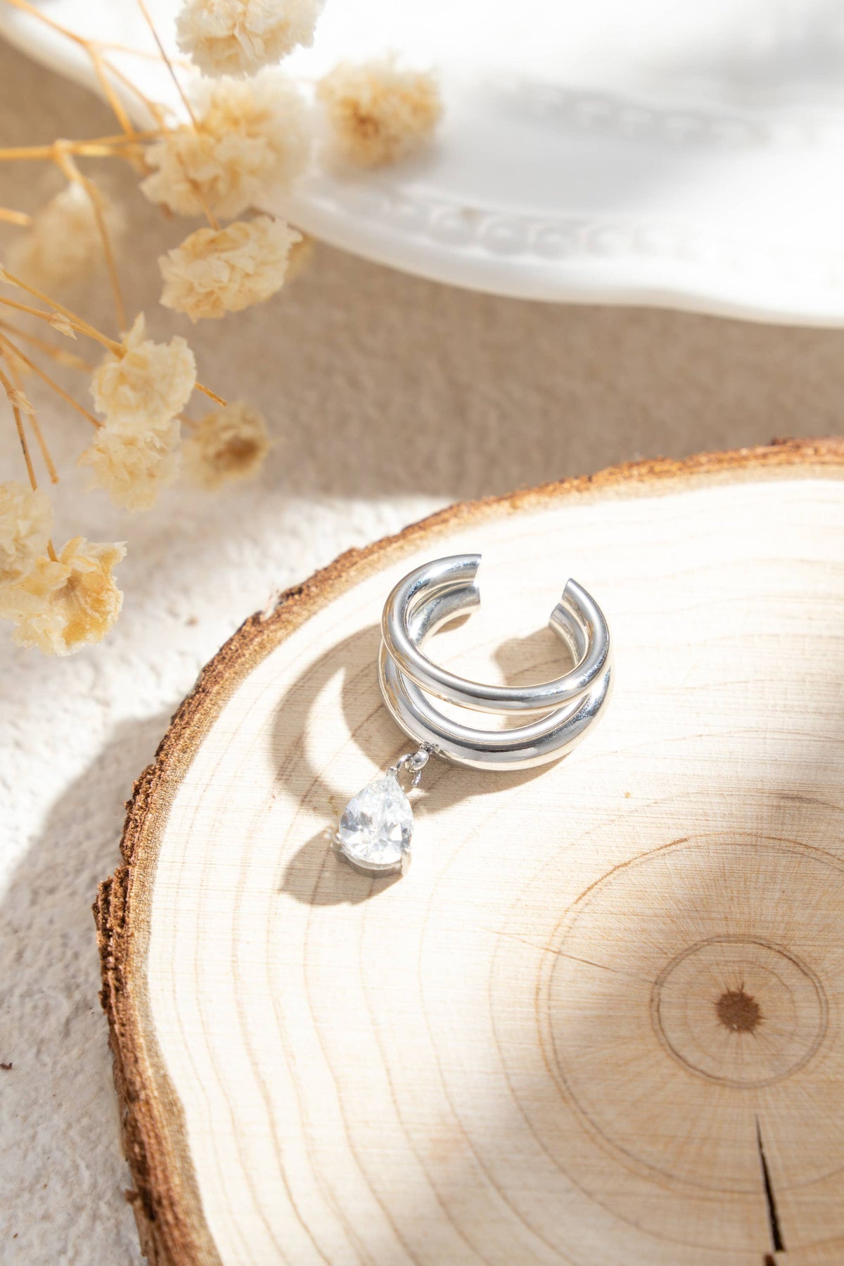 Ear Cuff goldfarben silberfarben Doppelring funkelnder Tropfen